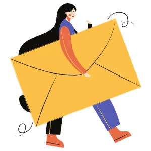 A cartoon image displaying a woman holding a huge envelope