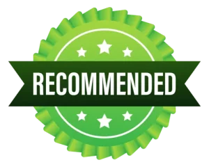 A green recommend badge