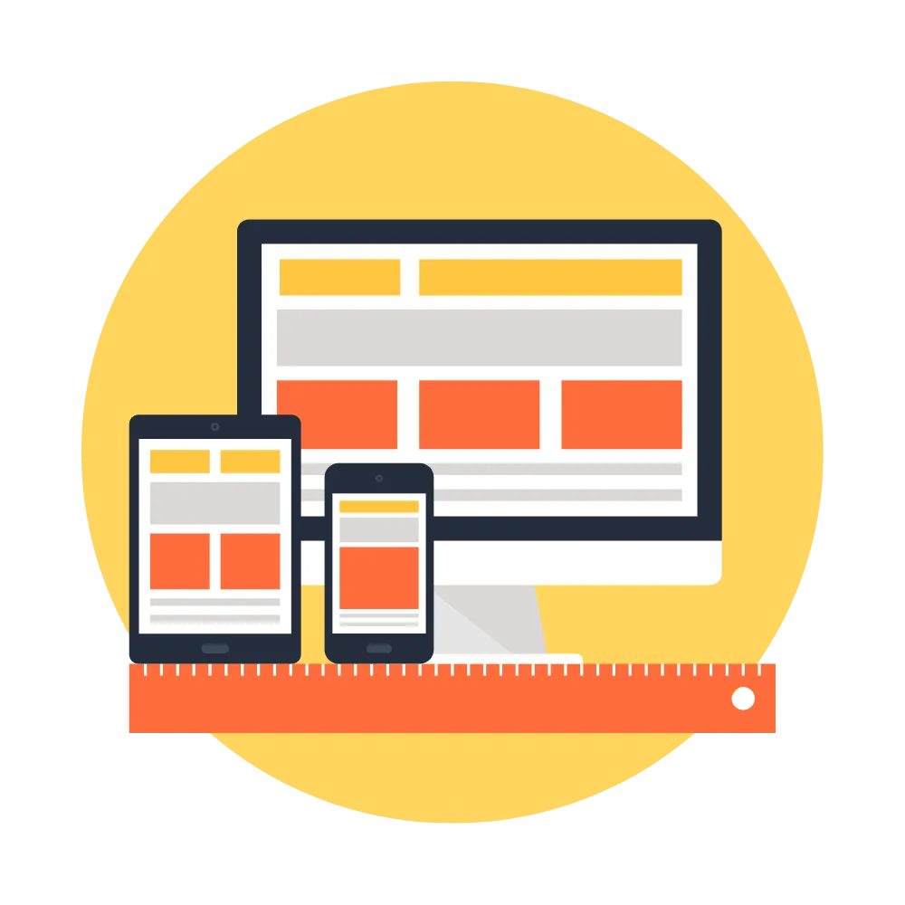 Responsive design icon showing computer, tablet, and mobile display