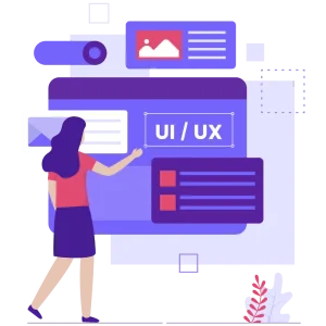 A cartoon image displaying a woman designing UI/UX