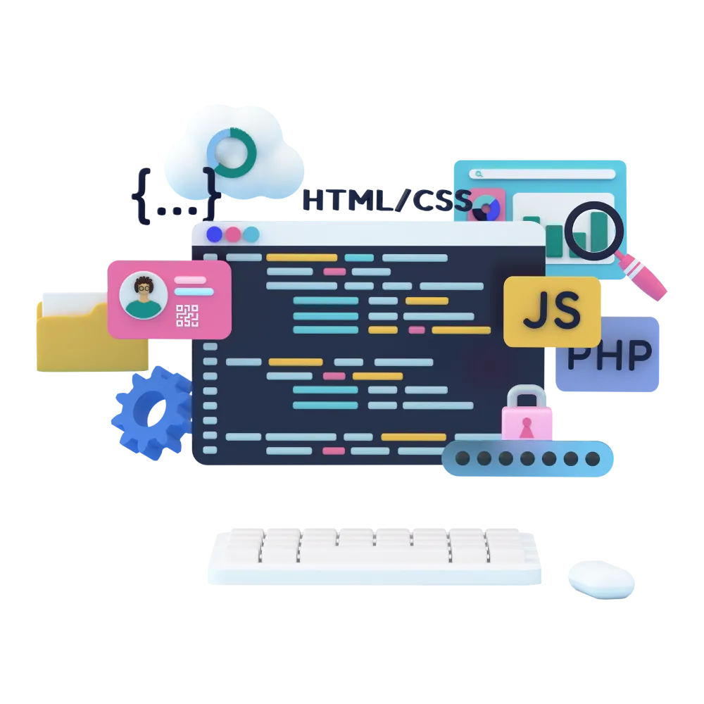 Icon displaying keyboard and coding desktop