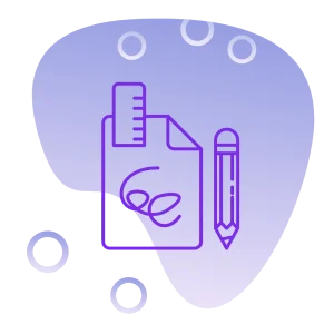 A cartoon image displaying a line drawing of a pen and paper on a purple background