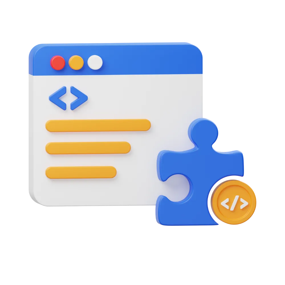 Puzzle piece and coding page icon for website plugin