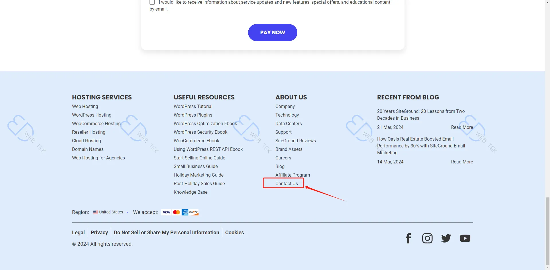 Contacting SiteGround support for PayPal payment