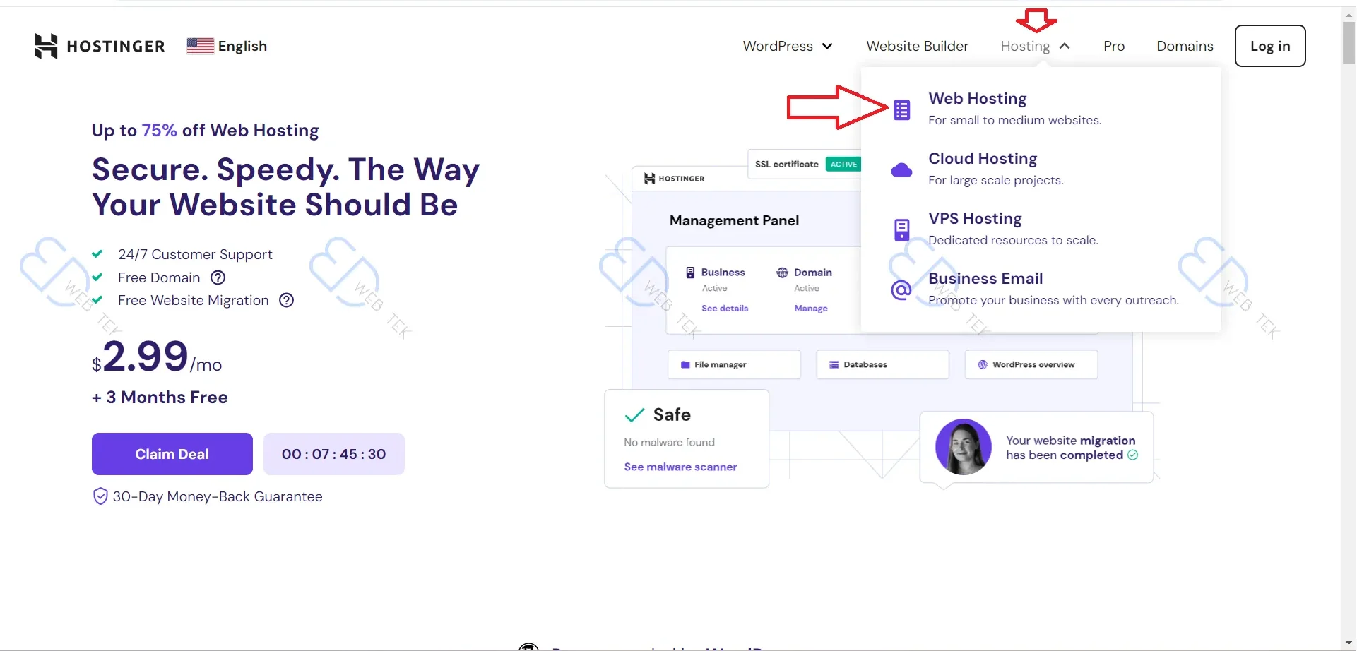 Deploy a WordPress Step 1 Navigating to Hostinger homepage