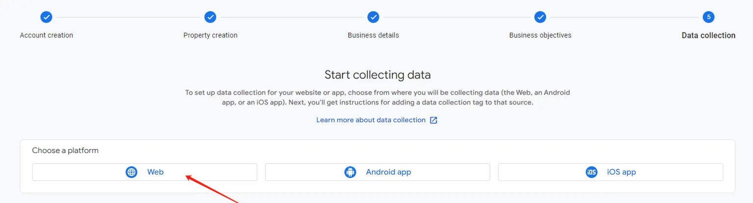 Choosing web platform to start collecting data in Google Analytics
