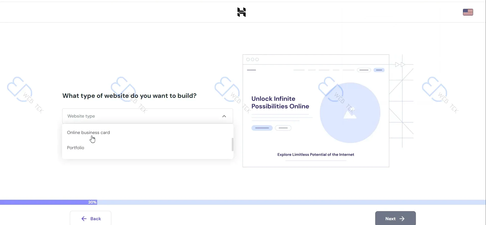 Choosing the type of website to create
