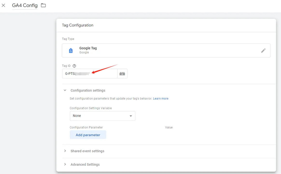 Filling in the tag ID in Google Tag Manager