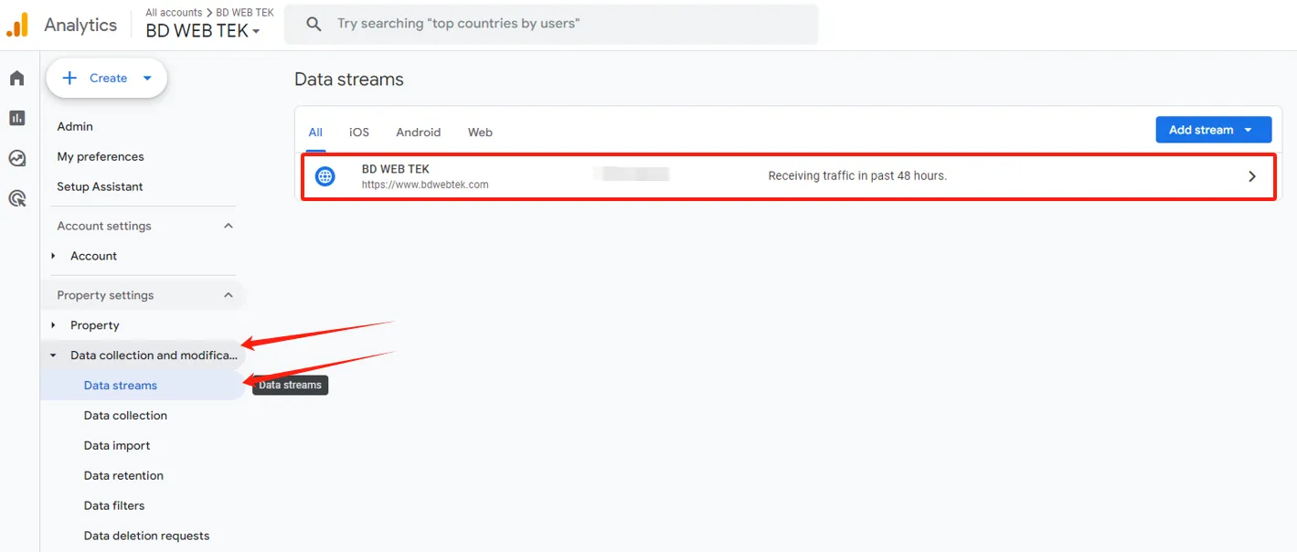 Accessing Data Streams in Google Analytics 4