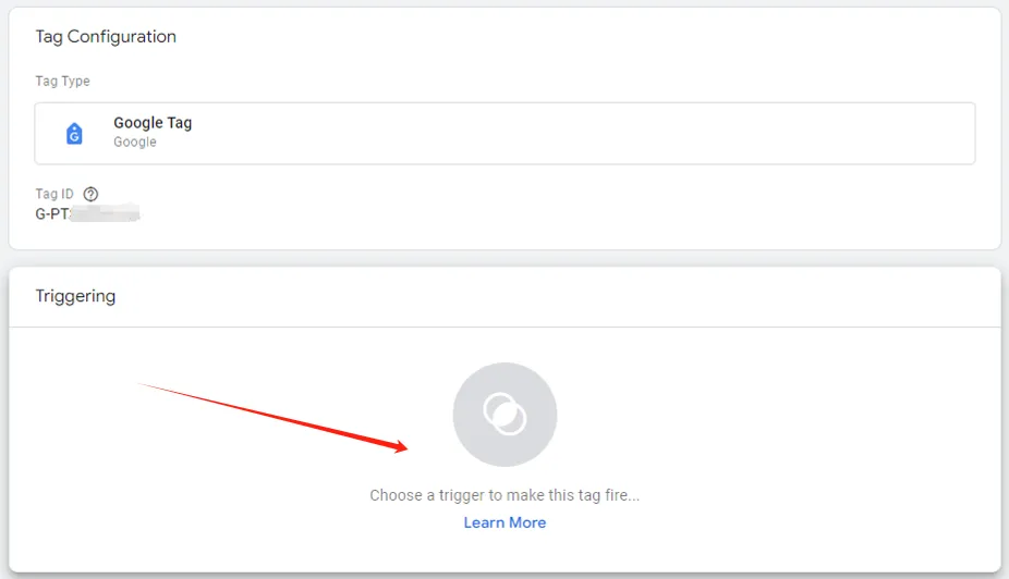 Clicking the Triggering option in Google Tag Manager