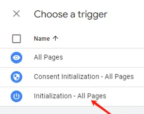 Choosing Initialization - All Pages trigger in Google Tag Manager