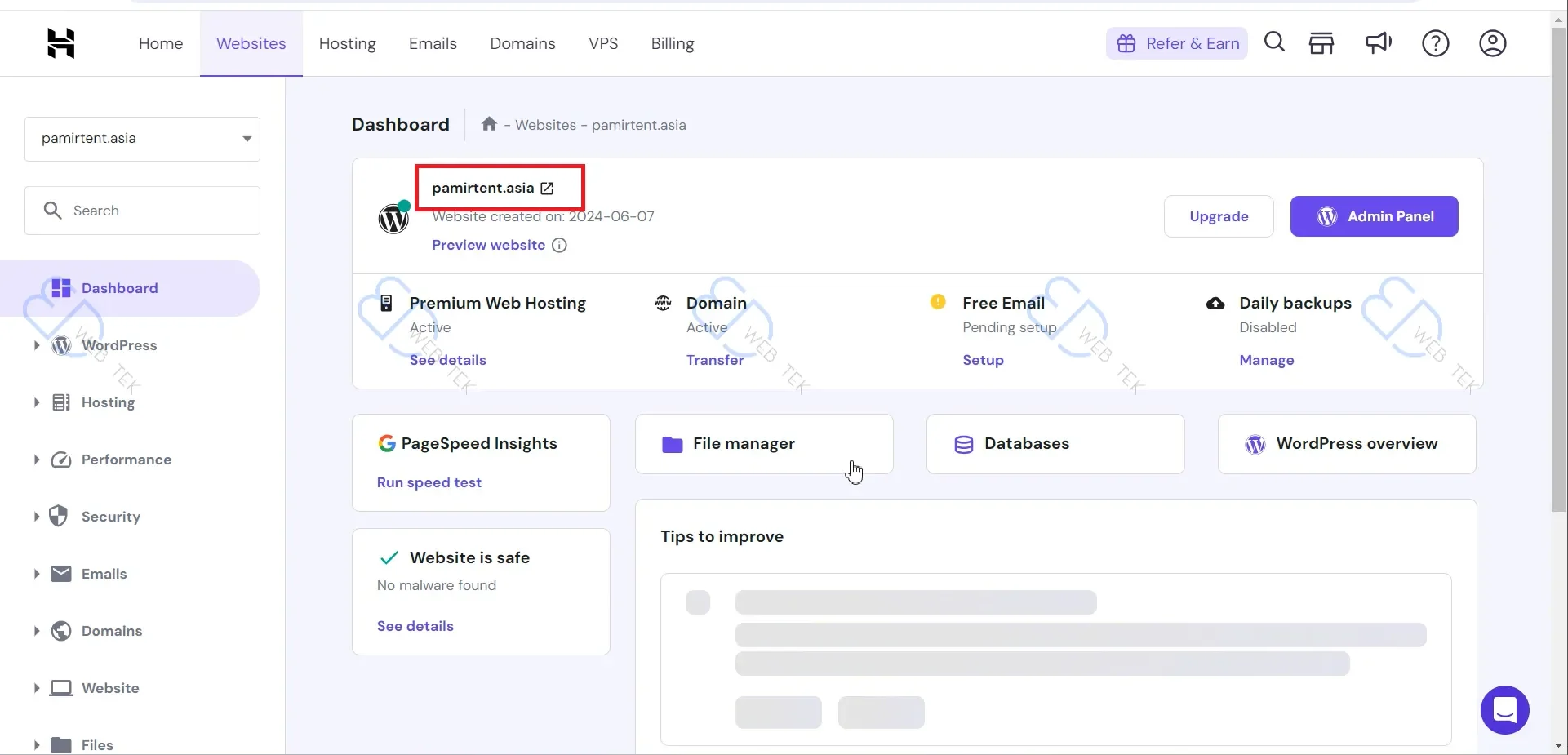 Successful deployment of WordPress on Hostinger
