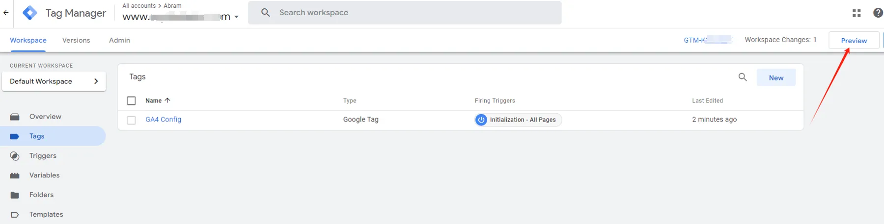Previewing the settings in Google Tag Manager