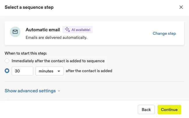 Selecting the first Automatic email step.