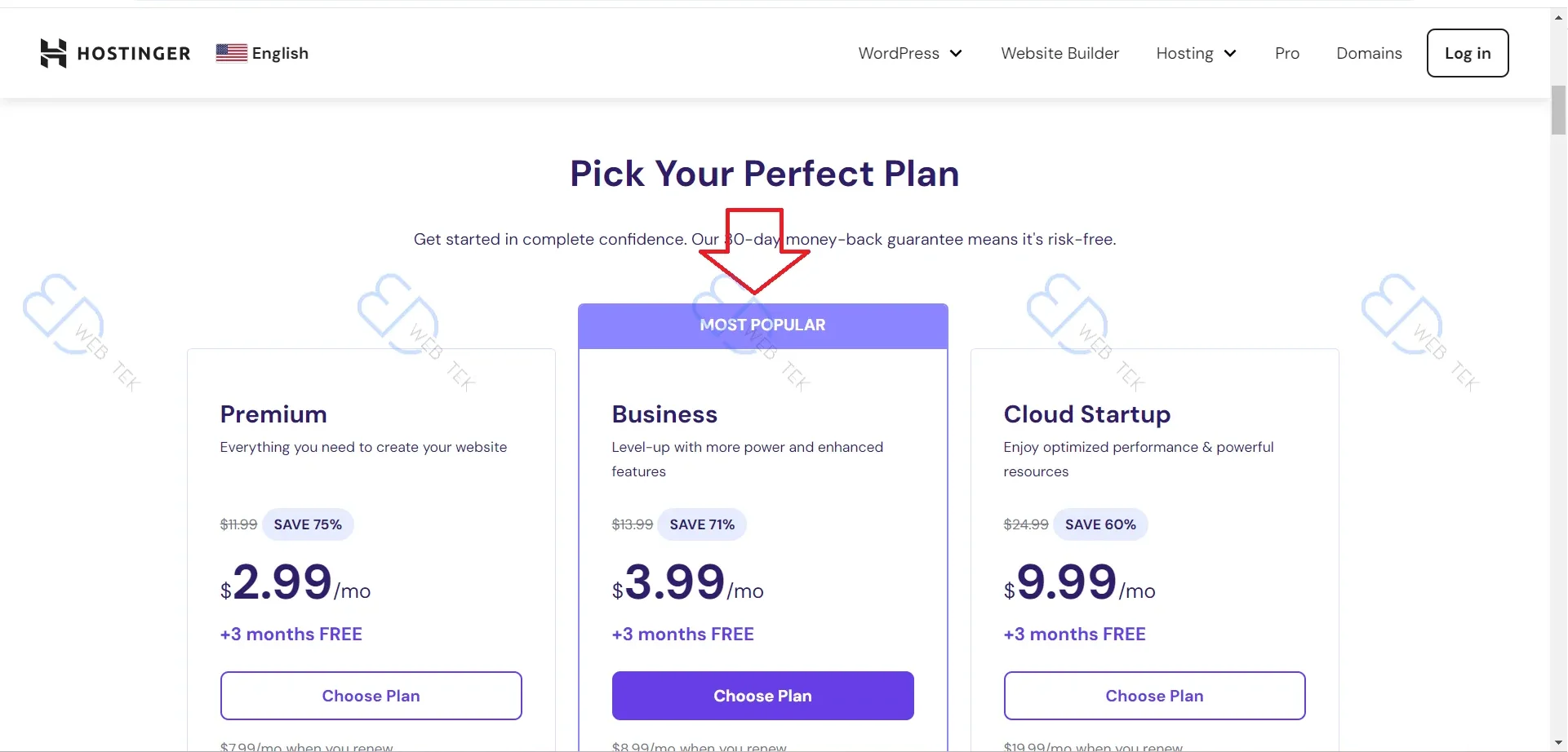 Deploy a WordPress Step 2 Selecting a Hostinger hosting plan