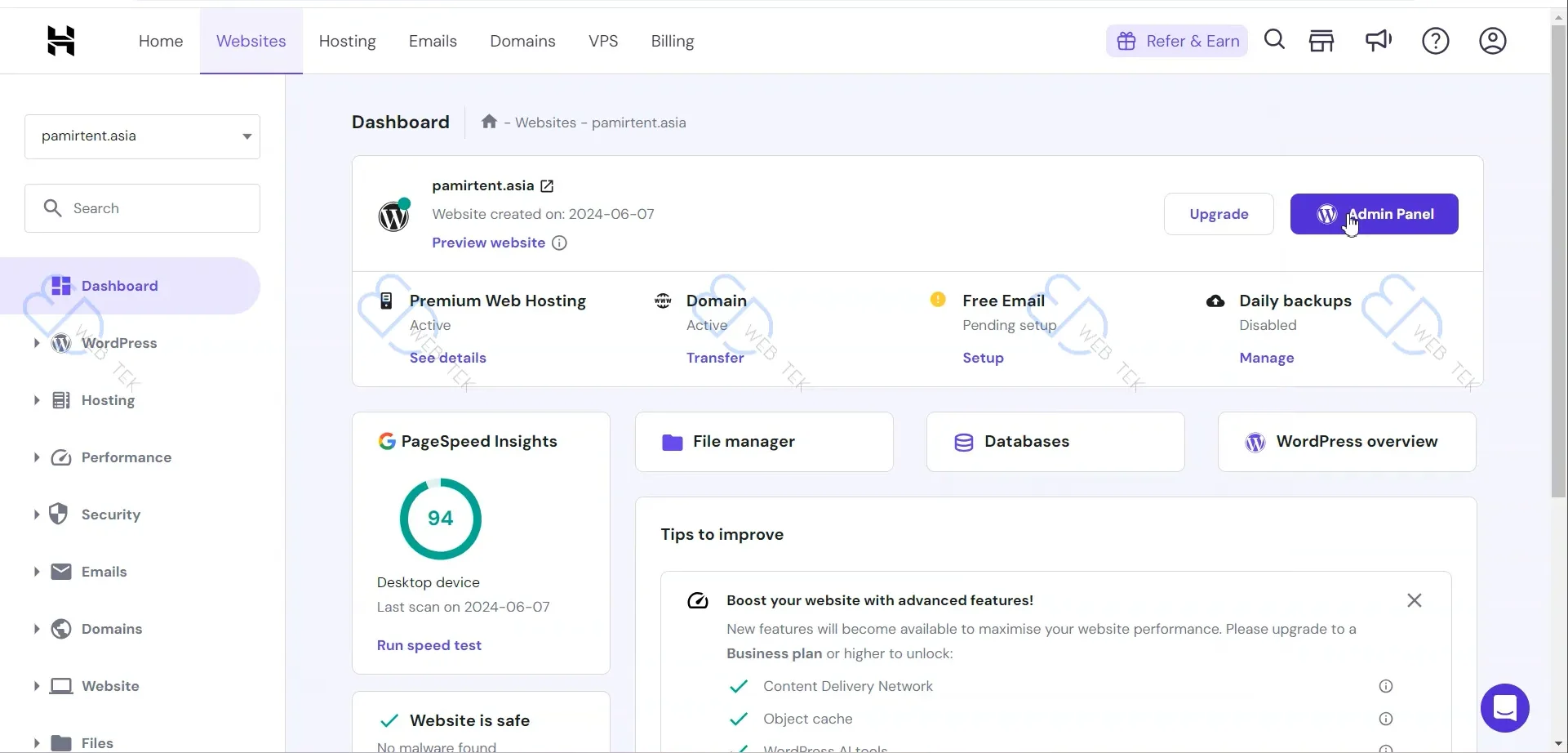 Accessing WordPress admin through Hostinger