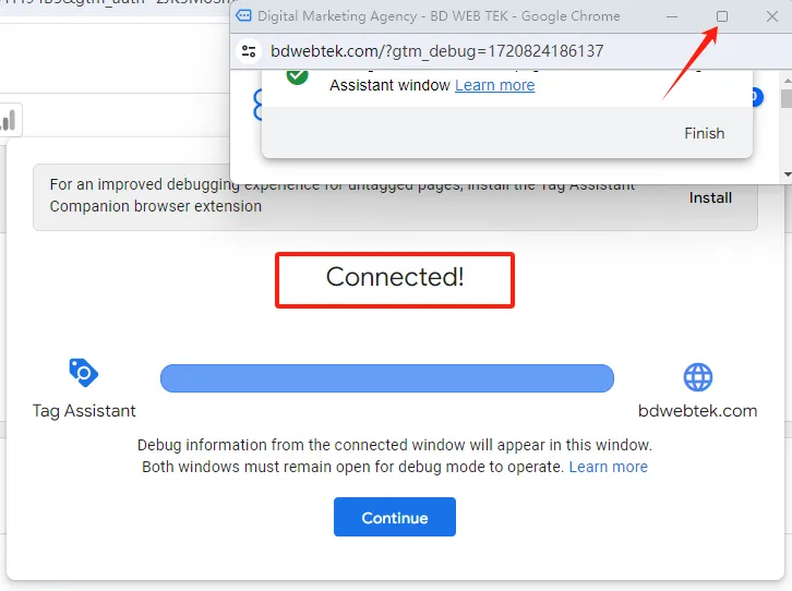 Google Tag Assistant successfully connected