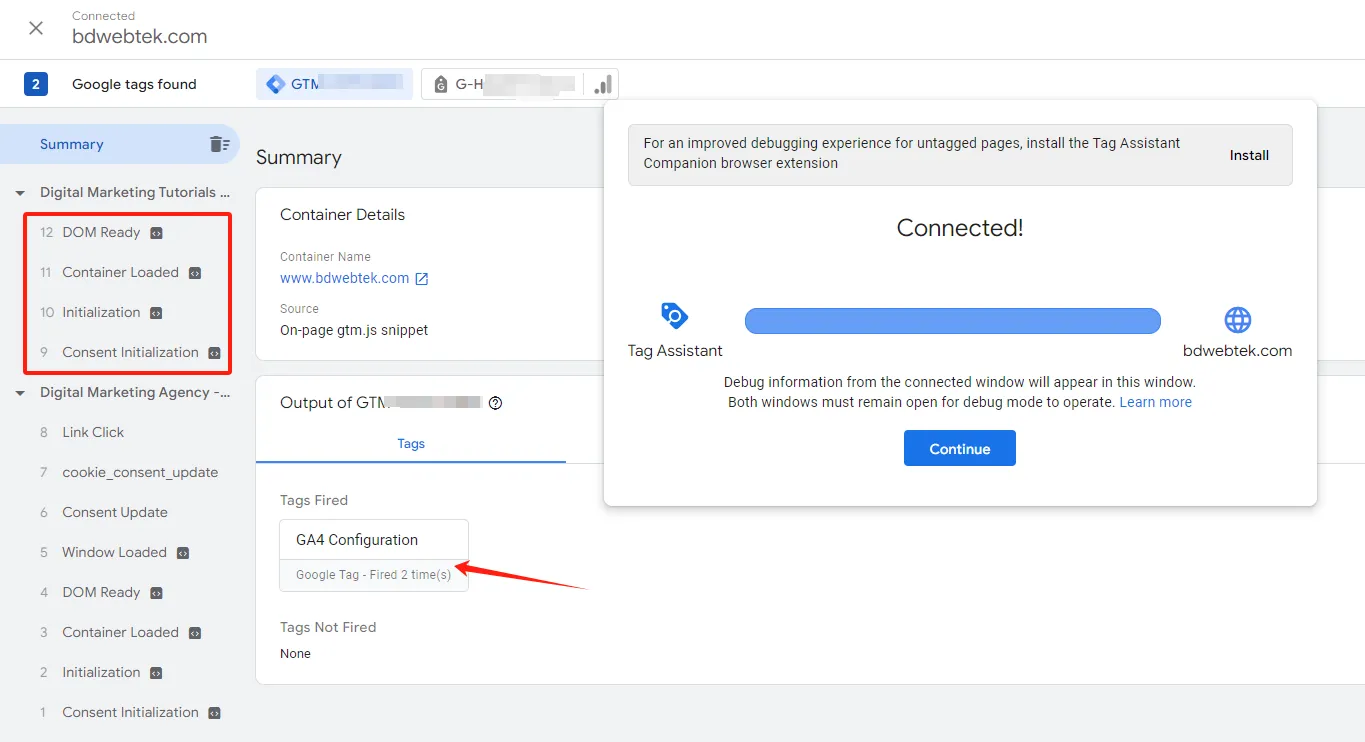 Google tags found on the website