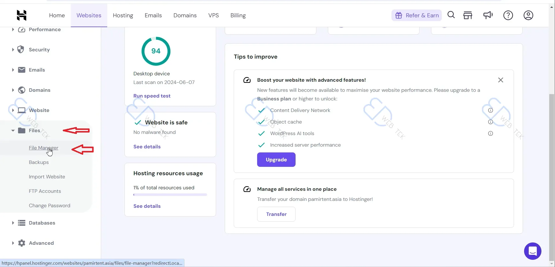 Accessing website files on Hostinger
