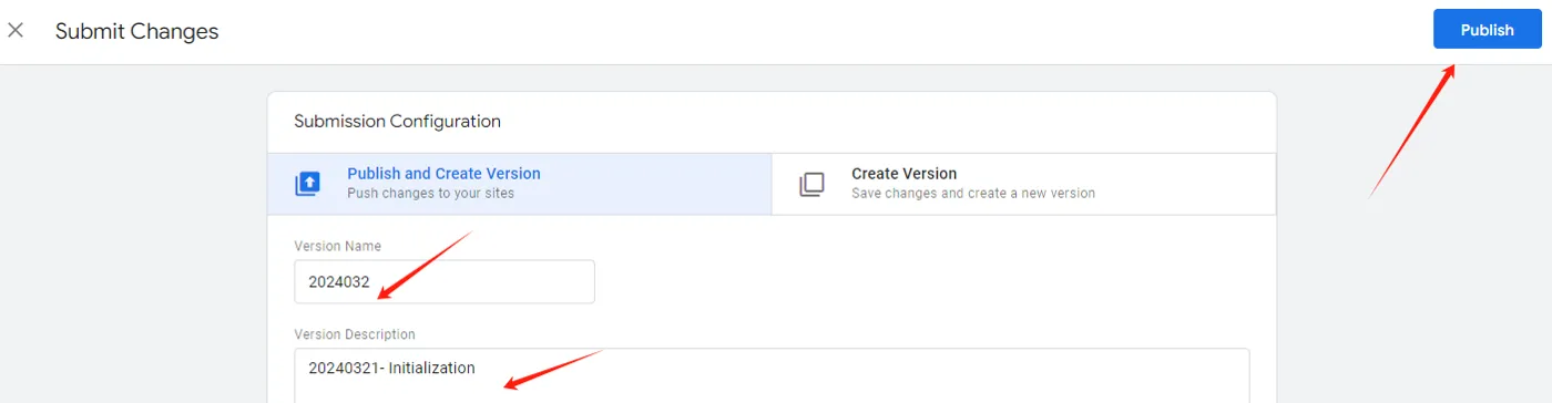 Publishing the configuration in Google Tag Manager
