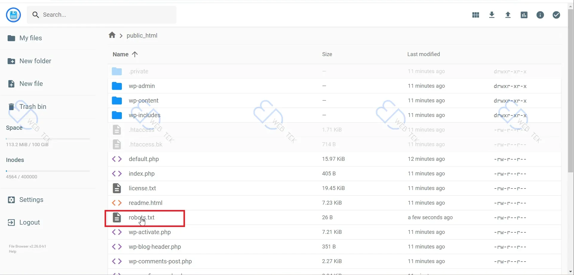 Uploading the robots.txt file to the website