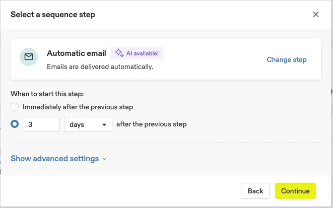 Adding the second automatic email in the sequence.