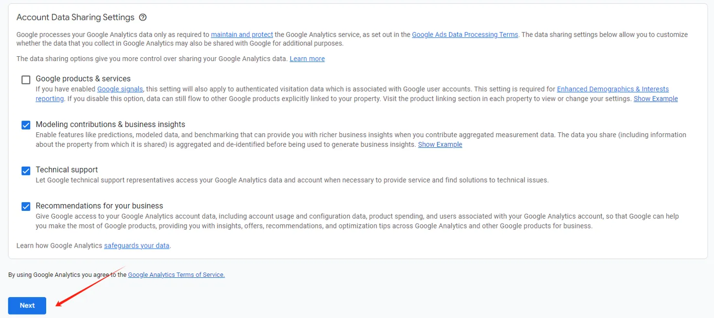 Agreeing to Google data sharing settings