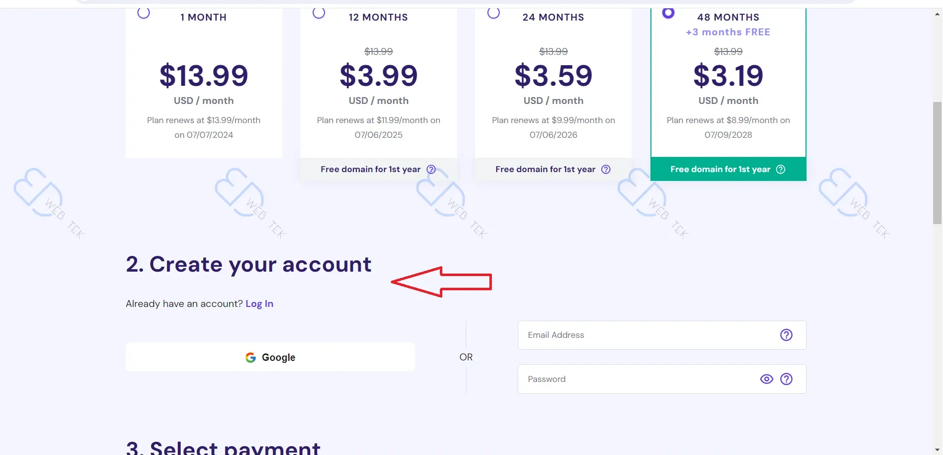 Creating a new account on Hostinger