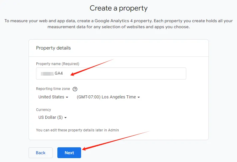 Creating a property in Google Analytics