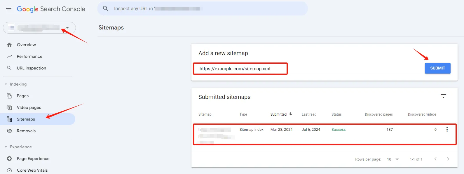 The last step of google search console setup - submit your sitemap