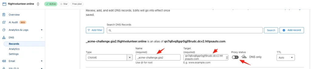 Adding a CNAME record