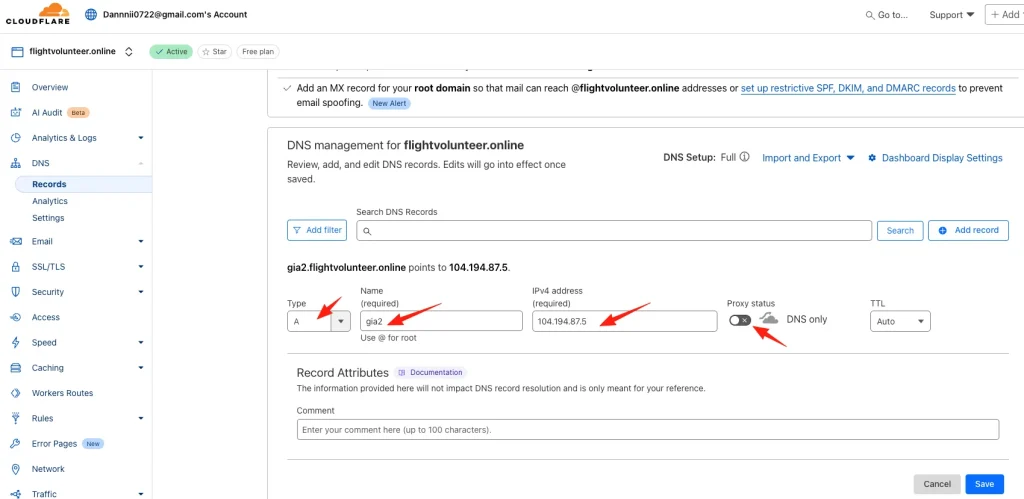 Adding a DNS record