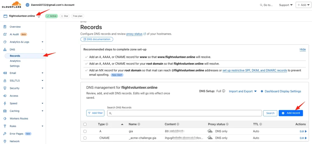 Adding a CNAME record in Cloudflare