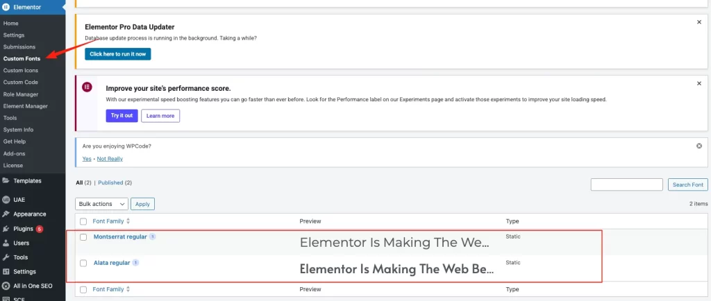Elementor Pro custom fonts