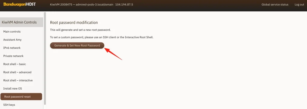 Generating a new root password