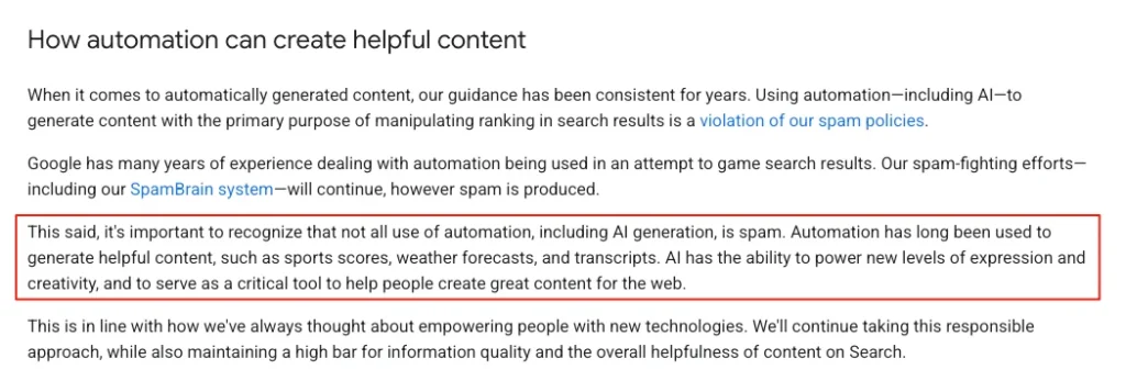 Google Search guidance on AI-generated content.