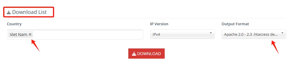 IP2Location download list choose block country