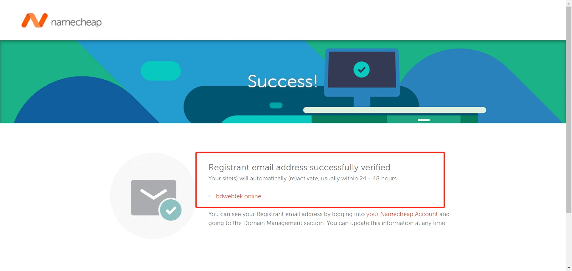 Namecheap contacts verified