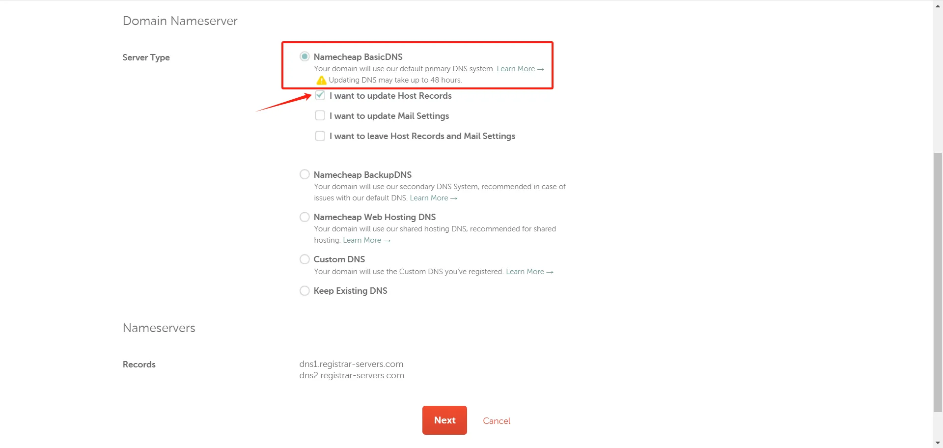 Namecheap BasicDNS update host records