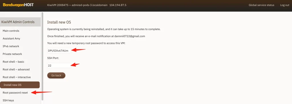 Root password and SSH port settings