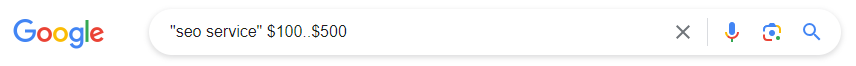 Google search operators for range search SEO services $100 to $500