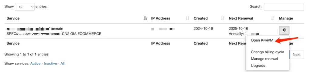 Opening the KiwiVM control panel